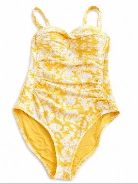 Nip Tuck Swim Yellow & White Floral One Piece Swimsuit Full Fit Cup